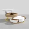 Nesnesis Modern Round Lift-top Nesting Wood Coffee Tables with 2 Drawers White & Natural