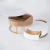 Nesnesis Modern Round Lift-top Nesting Wood Coffee Tables with 2 Drawers White & Natural