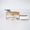 Nesnesis Modern Round Lift-top Nesting Wood Coffee Tables with 2 Drawers White & Natural