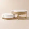 Nesnesis Modern Round Lift-top Nesting Wood Coffee Tables with 2 Drawers White & Natural