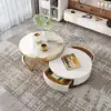 Nesnesis Modern Round Sintered Stone Nesting Wood Coffee Table with Drawers in White