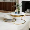 Nesnesis Modern Round Sintered Stone Nesting Wood Coffee Table with Drawers in White