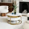 Nesnesis Modern Round Sintered Stone Nesting Wood Coffee Table with Drawers in White