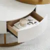 Nesnesis Modern Round Sintered Stone Nesting Wood Coffee Table with Drawers in White