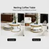 Nesnesis Modern Round Sintered Stone Nesting Wood Coffee Table with Drawers in White