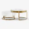 Nesnesis Modern Round Sintered Stone Nesting Wood Coffee Table with Drawers in White