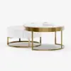 Nesnesis Modern Round Sintered Stone Nesting Wood Coffee Table with Drawers in White