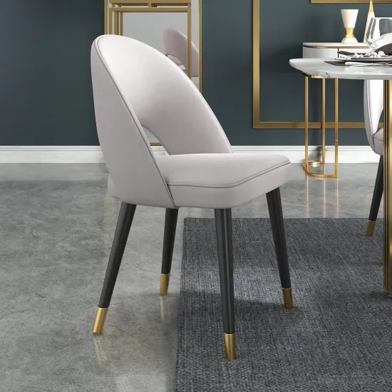 Modern Light Grey Velvet Dining Chair with Wooden Legs, 2 Pieces