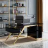 Hungled Modern 140 cm Rectangular Black Executive Desk with Storage Cabinet
