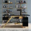 Hungled Modern 140 cm Rectangular Black Executive Desk with Storage Cabinet