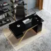 Hungled Modern 140 cm Rectangular Black Executive Desk with Storage Cabinet