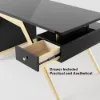 Hungled Modern 140 cm Rectangular Black Executive Desk with Storage Cabinet