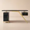 Hungled Modern 140 cm Rectangular Black Executive Desk with Storage Cabinet