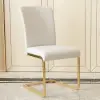 Modern Minimalist Upholstered White PU Leather Dining Chairs (Set of 2) Gold Metal Base