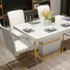 Modern Minimalist Upholstered White PU Leather Dining Chairs (Set of 2) Gold Metal Base