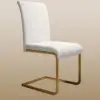 Modern Minimalist Upholstered White PU Leather Dining Chairs (Set of 2) Gold Metal Base