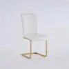 Modern Minimalist Upholstered White PU Leather Dining Chairs (Set of 2) Gold Metal Base