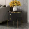 Modern 533 mm Black & Gold Fluted Sintered Stone End table with 2 Drawers