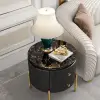 Modern 533 mm Black & Gold Fluted Sintered Stone End table with 2 Drawers