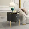Modern 533 mm Black & Gold Fluted Sintered Stone End table with 2 Drawers