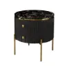 Modern 533 mm Black & Gold Fluted Sintered Stone End table with 2 Drawers