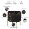 Modern 533 mm Black & Gold Fluted Sintered Stone End table with 2 Drawers