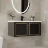 710mm Black Floating Bathroom Vanity Set Drop-In Ceramic Basin with Cabinet