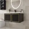 710mm Black Floating Bathroom Vanity Set Drop-In Ceramic Basin with Cabinet