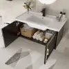 710mm Black Floating Bathroom Vanity Set Drop-In Ceramic Basin with Cabinet