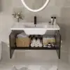 710mm Black Floating Bathroom Vanity Set Drop-In Ceramic Basin with Cabinet