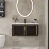 710mm Black Floating Bathroom Vanity Set Drop-In Ceramic Basin with Cabinet