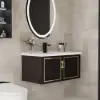 710mm Black Floating Bathroom Vanity Set Drop-In Ceramic Basin with Cabinet
