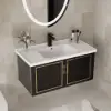 710mm Black Floating Bathroom Vanity Set Drop-In Ceramic Basin with Cabinet