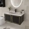 710mm Black Floating Bathroom Vanity Set Drop-In Ceramic Basin with Cabinet