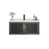 710mm Black Floating Bathroom Vanity Set Drop-In Ceramic Basin with Cabinet