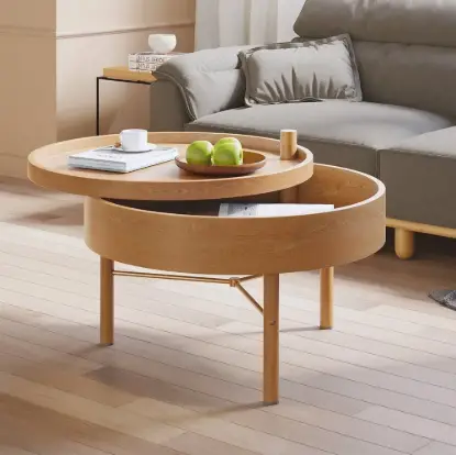 Picture of 600mm Round Rotating Tray Coffee Table with Storage & Metal Legs