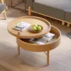 600mm Round Rotating Tray Coffee Table with Storage & Metal Legs