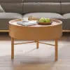 600mm Round Rotating Tray Coffee Table with Storage & Metal Legs