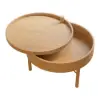 600mm Round Rotating Tray Coffee Table with Storage & Metal Legs