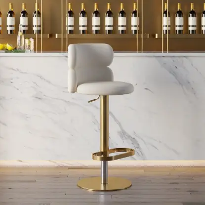 Modern Warm White Velvet Swivel Bar Stool with Adjustable Height, 1 Piece