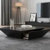 Modern 100 cm Square Black Wood Coffee Table with Drawer