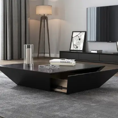 Picture of Modern 100 cm Square Black Wood Coffee Table with Drawer