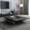 Modern 100 cm Square Black Wood Coffee Table with Drawer
