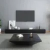 Modern 100 cm Square Black Wood Coffee Table with Drawer