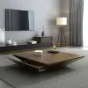 Modern 100 cm Square Walnut Wood Coffee Table with Drawer