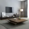Modern 100 cm Square Walnut Wood Coffee Table with Drawer