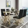 Dochic Modern Black Upholstered Leather Dining Table Chair Gold Legs Set of 2