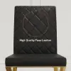 Dochic Modern Black Upholstered Leather Dining Table Chair Gold Legs Set of 2
