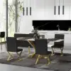 Dochic Modern Black Upholstered Leather Dining Table Chair Gold Legs Set of 2