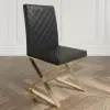 Dochic Modern Black Upholstered Leather Dining Table Chair Gold Legs Set of 2